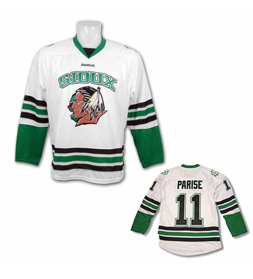 Custom NCAA University Zach Parise 11 North Dakota Fighting Sioux Hockey Jersey White